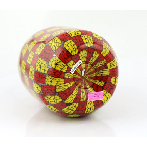 49 - ** ** Vittorio Ferro (1932-2012), a Murano glass Murrine vase, in yellow and red, signed, 26cm highP... 