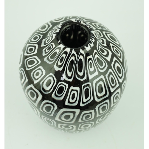 51 - ** ** Vittorio Ferro (1932-2012), a Murano glass Murrine vase, ovoid shaped, with rows of black and ... 