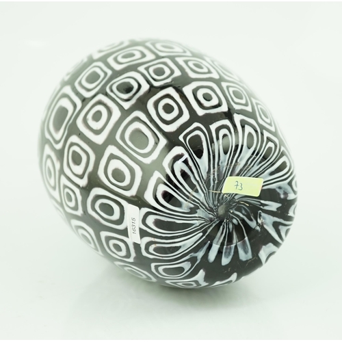 51 - ** ** Vittorio Ferro (1932-2012), a Murano glass Murrine vase, ovoid shaped, with rows of black and ... 