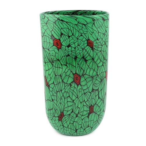 52 - ** ** Vittorio Ferro (1932-2012) , a Murano glass Murrine vase, the cylindrical body with green leav... 