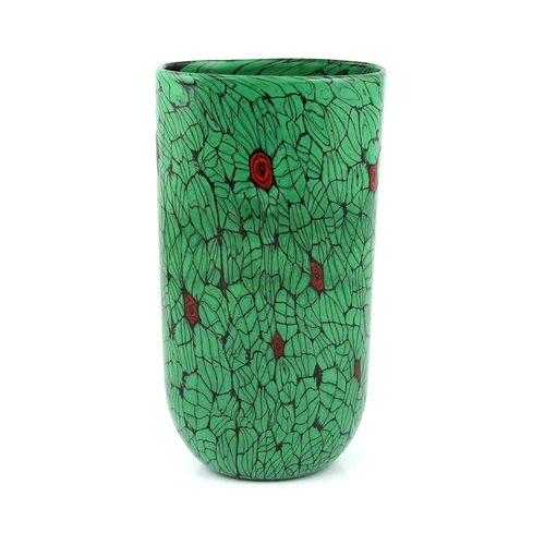 52 - ** ** Vittorio Ferro (1932-2012) , a Murano glass Murrine vase, the cylindrical body with green leav... 