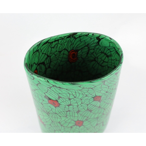 52 - ** ** Vittorio Ferro (1932-2012) , a Murano glass Murrine vase, the cylindrical body with green leav... 