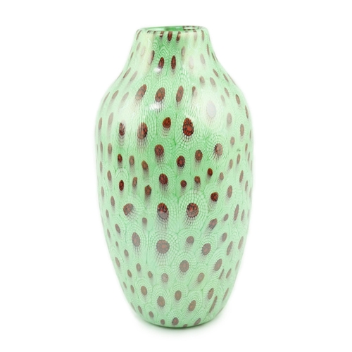 53 - ** ** Vittorio Ferro (1932-2012), a Murano glass Murrine vase, the jade ground with a red peacock fe... 