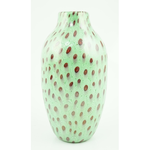 53 - ** ** Vittorio Ferro (1932-2012), a Murano glass Murrine vase, the jade ground with a red peacock fe... 