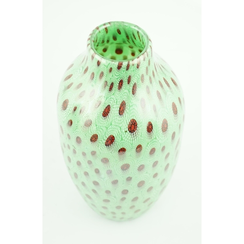 53 - ** ** Vittorio Ferro (1932-2012), a Murano glass Murrine vase, the jade ground with a red peacock fe... 