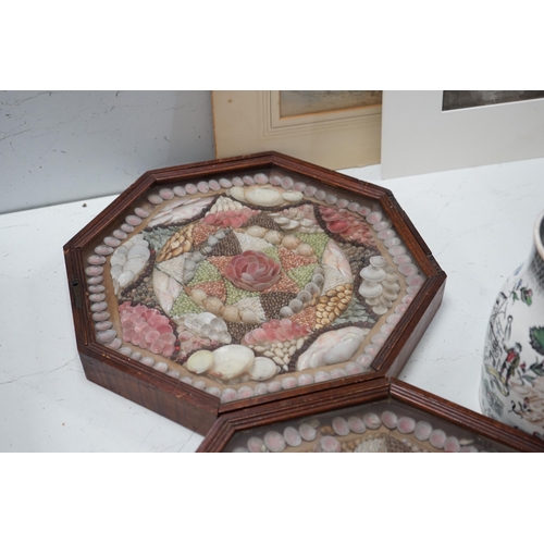 61 - A 19th century sailor's shellwork Valentine, with folding case enclosing two panels, one with a love... 