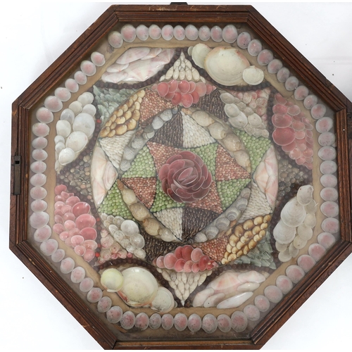 62 - A 19th century sailor's shellwork Valentine, formed as two octagonal panels but formerly hinged, eac... 