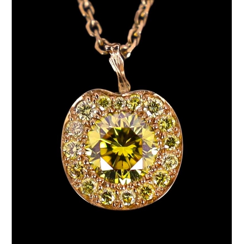 622 - A modern Boodles 18ct gold fancy vivid yellow diamond cluster set pendant necklace on a two stone di... 