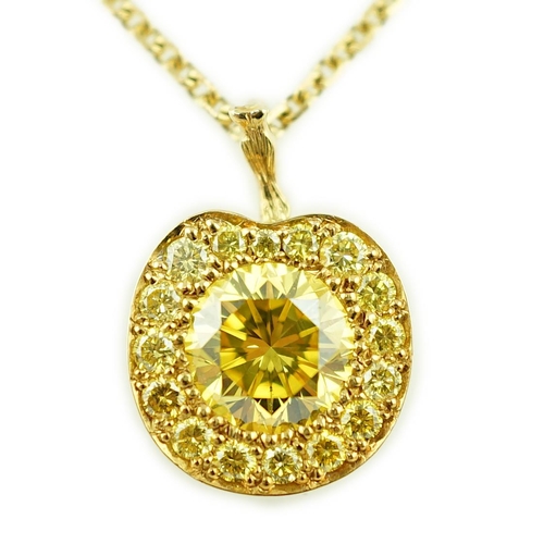 622 - A modern Boodles 18ct gold fancy vivid yellow diamond cluster set pendant necklace on a two stone di... 