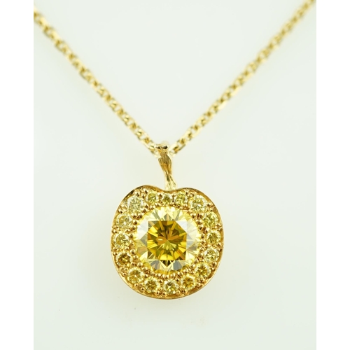 622 - A modern Boodles 18ct gold fancy vivid yellow diamond cluster set pendant necklace on a two stone di... 