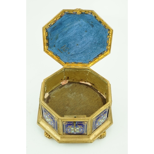 70 - A 19th century French Limoges enamel casket, of octagonal form with jewelled floral decoration and f... 