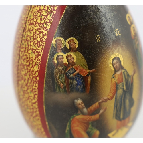 78 - * * A Russian lacquer Old Believers Easter egg, c.1860-80, finely painted with the resurrection of... 