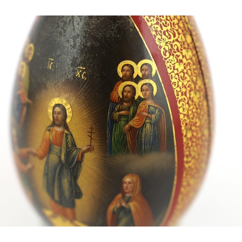 78 - * * A Russian lacquer Old Believers Easter egg, c.1860-80, finely painted with the resurrection of... 