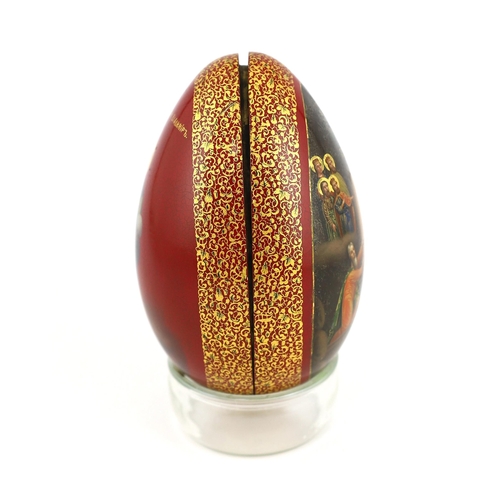 78 - * * A Russian lacquer Old Believers Easter egg, c.1860-80, finely painted with the resurrection of... 