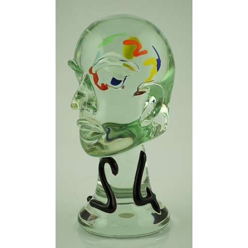 8 - ** ** A Murano Vetreria green tinted glass head of a man, signed, 33cm highPlease note this lot attr... 