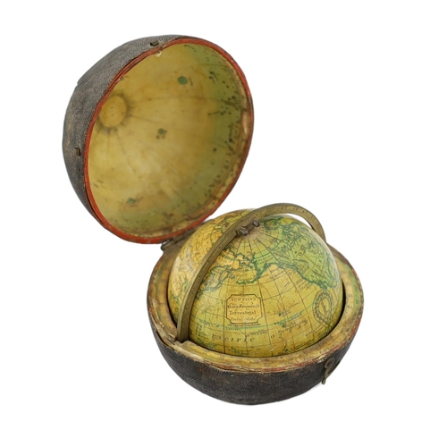 80 - A Newton's 'New & Improved terrestrial pocket globe', with brass gimbal mount and original fishskin ... 