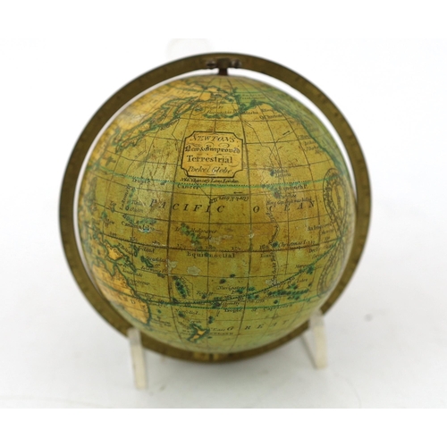 80 - A Newton's 'New & Improved terrestrial pocket globe', with brass gimbal mount and original fishskin ... 