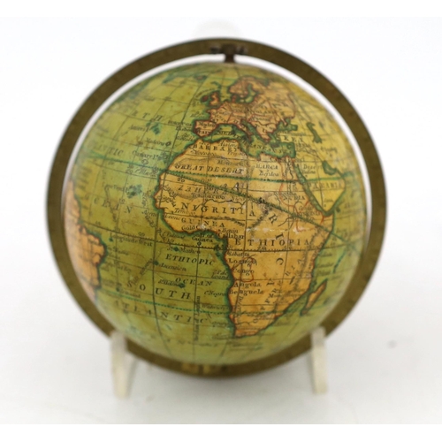 80 - A Newton's 'New & Improved terrestrial pocket globe', with brass gimbal mount and original fishskin ... 