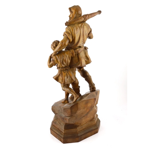 89 - Jacob Abplanalp of Grindelwald, a carved group of William Tell and his son, standing upon a naturali... 