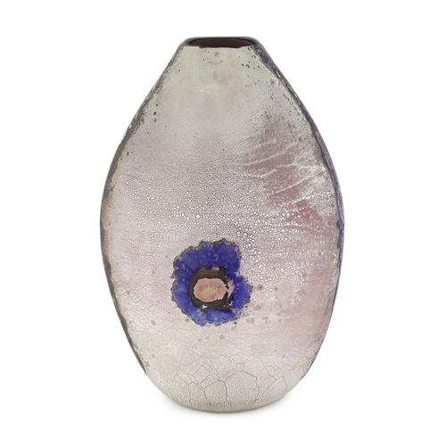 9 - ** ** Alfredo Barbini (1912-2007), a Murano tall blue glass vase, of oval section, the surface in ... 