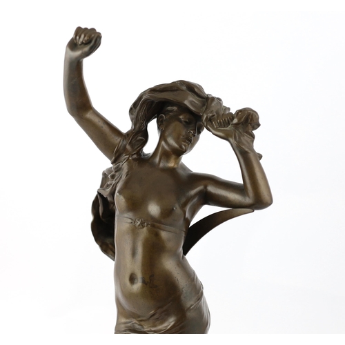 92 - Charles Ernest Dagonet (French, 1856-1926), a bronze figure of 'La Nuit' standing with the crescent ... 