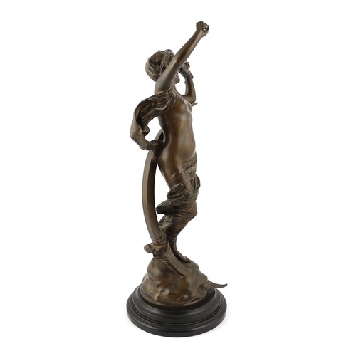 92 - Charles Ernest Dagonet (French, 1856-1926), a bronze figure of 'La Nuit' standing with the crescent ... 