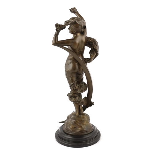 92 - Charles Ernest Dagonet (French, 1856-1926), a bronze figure of 'La Nuit' standing with the crescent ... 