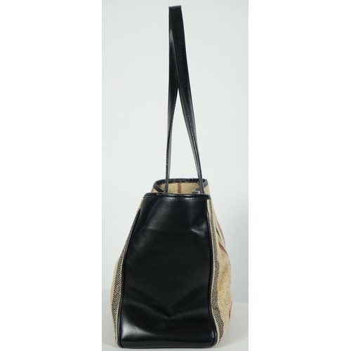 1000 - A Burberry fabric and black leather shopper, width 40cm, height 25cm, height overall 56cm, depth 17c... 