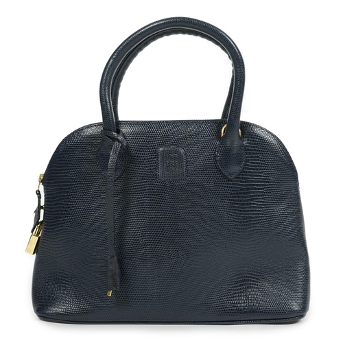 1001 - A Daks London blue faux lizard effect leather handbag with detachable shoulder strap, with padlock a... 