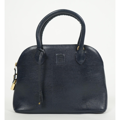 1001 - A Daks London blue faux lizard effect leather handbag with detachable shoulder strap, with padlock a... 