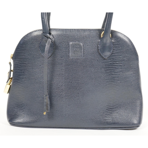 1001 - A Daks London blue faux lizard effect leather handbag with detachable shoulder strap, with padlock a... 