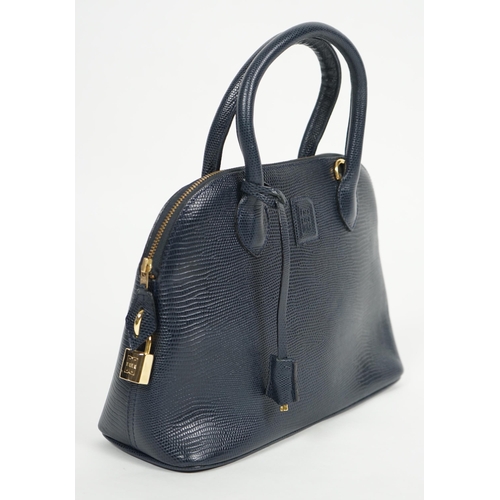 1001 - A Daks London blue faux lizard effect leather handbag with detachable shoulder strap, with padlock a... 