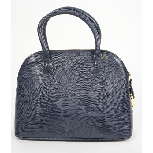 1001 - A Daks London blue faux lizard effect leather handbag with detachable shoulder strap, with padlock a... 