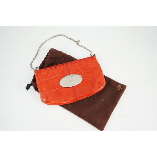 1003 - A Mulberry cherry red patent leather Charlie Pouch, silvered metalware, mock crocodile effect leathe... 