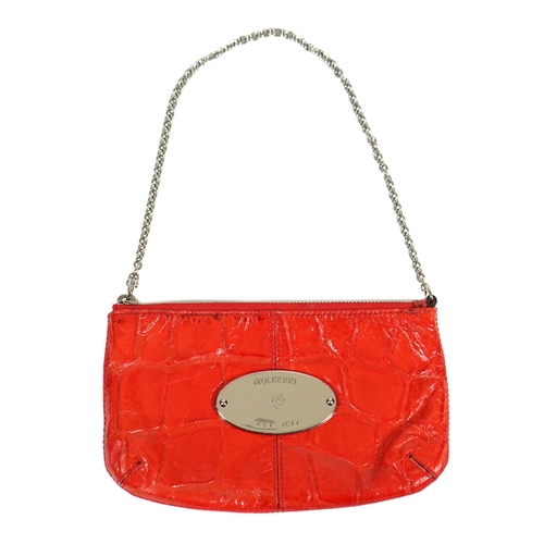 1003 - A Mulberry cherry red patent leather Charlie Pouch, silvered metalware, mock crocodile effect leathe... 