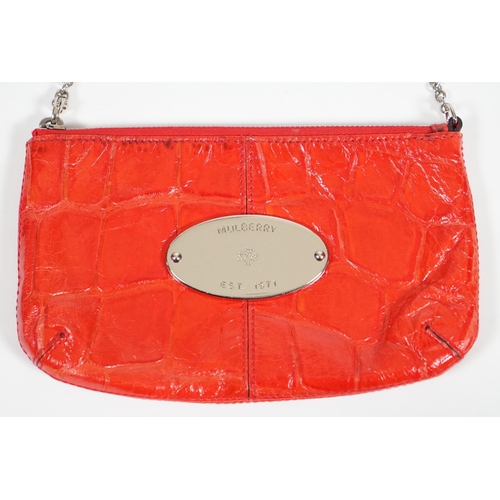 1003 - A Mulberry cherry red patent leather Charlie Pouch, silvered metalware, mock crocodile effect leathe... 