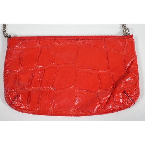 1003 - A Mulberry cherry red patent leather Charlie Pouch, silvered metalware, mock crocodile effect leathe... 