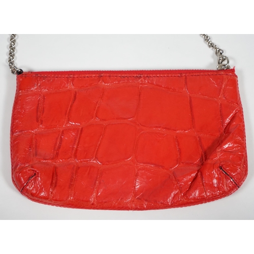 1003 - A Mulberry cherry red patent leather Charlie Pouch, silvered metalware, mock crocodile effect leathe... 