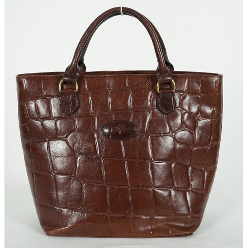 1009 - A brown Mulberry crocodile effect leather bag, with detachable matching shoulder strap and dust cove... 