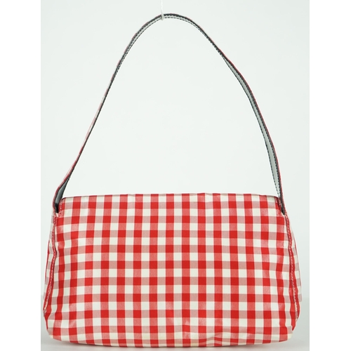 1010 - A Ralph Lauren red and white gingham satin evening bag, width 22cm, height 14cm, overall height 30cm... 