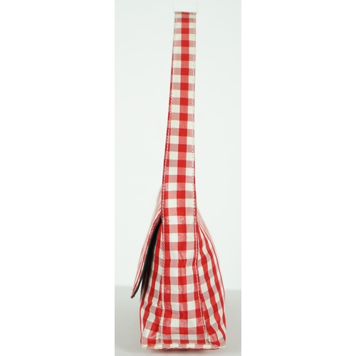 1010 - A Ralph Lauren red and white gingham satin evening bag, width 22cm, height 14cm, overall height 30cm... 