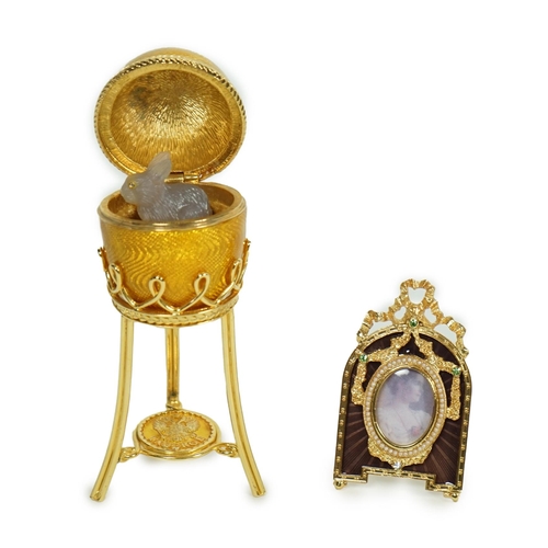 1013 - A Fabergé Imperial Collection Menagerie Rabbit Surprise Egg on stand together with a Fabergé gilt an... 