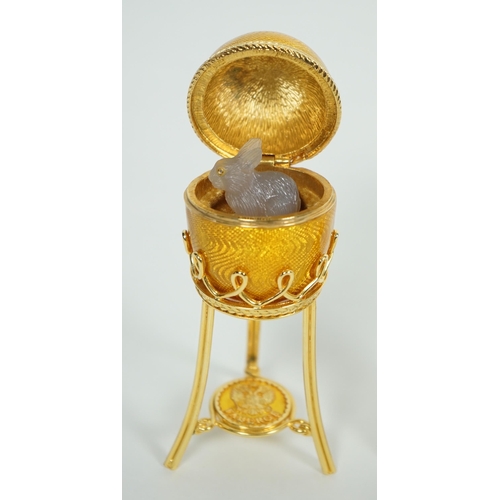 1013 - A Fabergé Imperial Collection Menagerie Rabbit Surprise Egg on stand together with a Fabergé gilt an... 