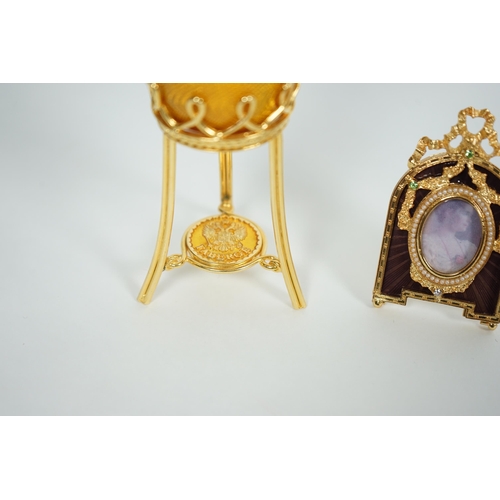 1013 - A Fabergé Imperial Collection Menagerie Rabbit Surprise Egg on stand together with a Fabergé gilt an... 