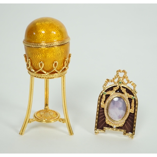 1013 - A Fabergé Imperial Collection Menagerie Rabbit Surprise Egg on stand together with a Fabergé gilt an... 