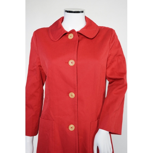 1015 - A DKNY red lady's coat and a DKNY satin jacket, coat size 6, jacket size 8