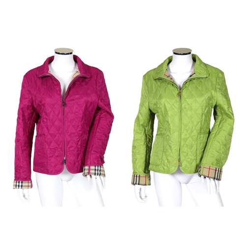 1017 - Two Burberry lady's quilted jackets, one pink and the other green, size Medium