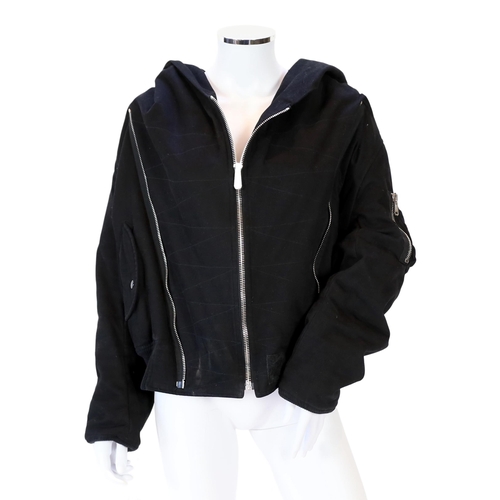 1024 - A vintage Yves Saint Laurent lady's hooded black double zipped bomber jacket, size 10-12