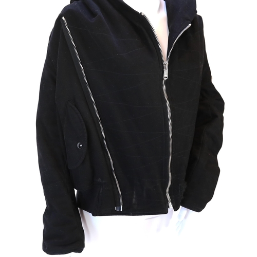 1024 - A vintage Yves Saint Laurent lady's hooded black double zipped bomber jacket, size 10-12