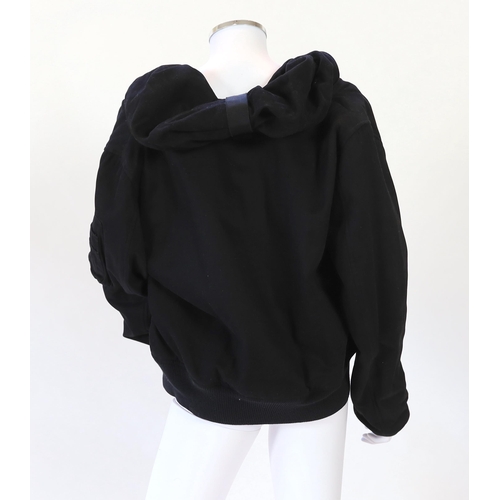 1024 - A vintage Yves Saint Laurent lady's hooded black double zipped bomber jacket, size 10-12